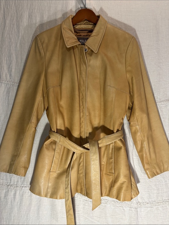 Wilsons Leather Jackets & Blazers - Vintage Wilson’s Leather Tan Zip Front Jacket Coat Quilted Liner Size  Large